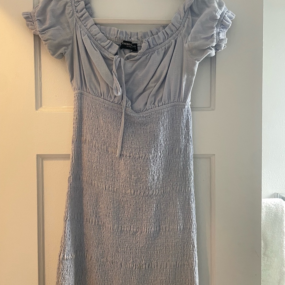 Beginning Boutique Light Blue Smocked Mini Dress